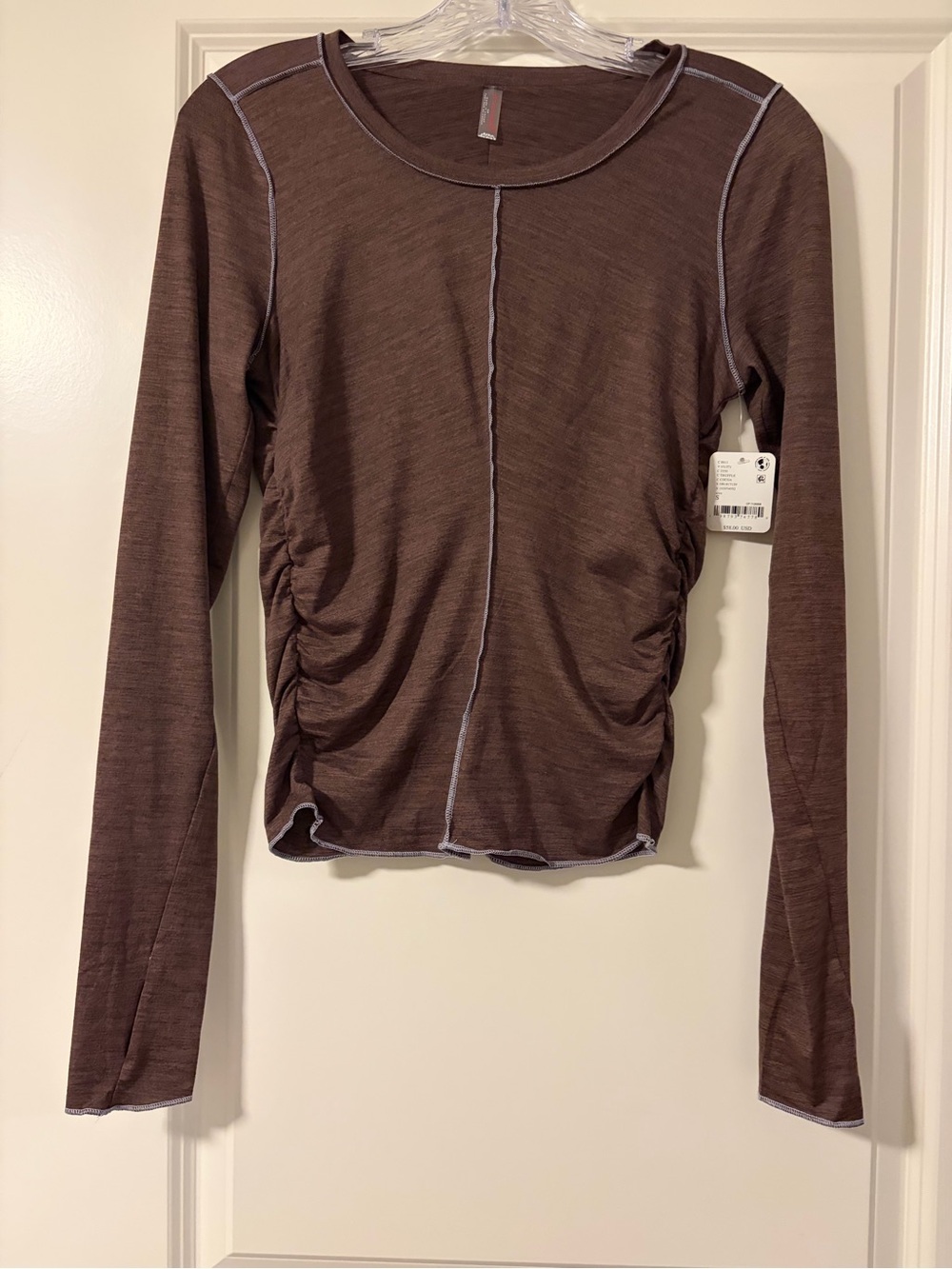 FP Movement by Free People Brown Long-Sleeve Ruched Side Tee